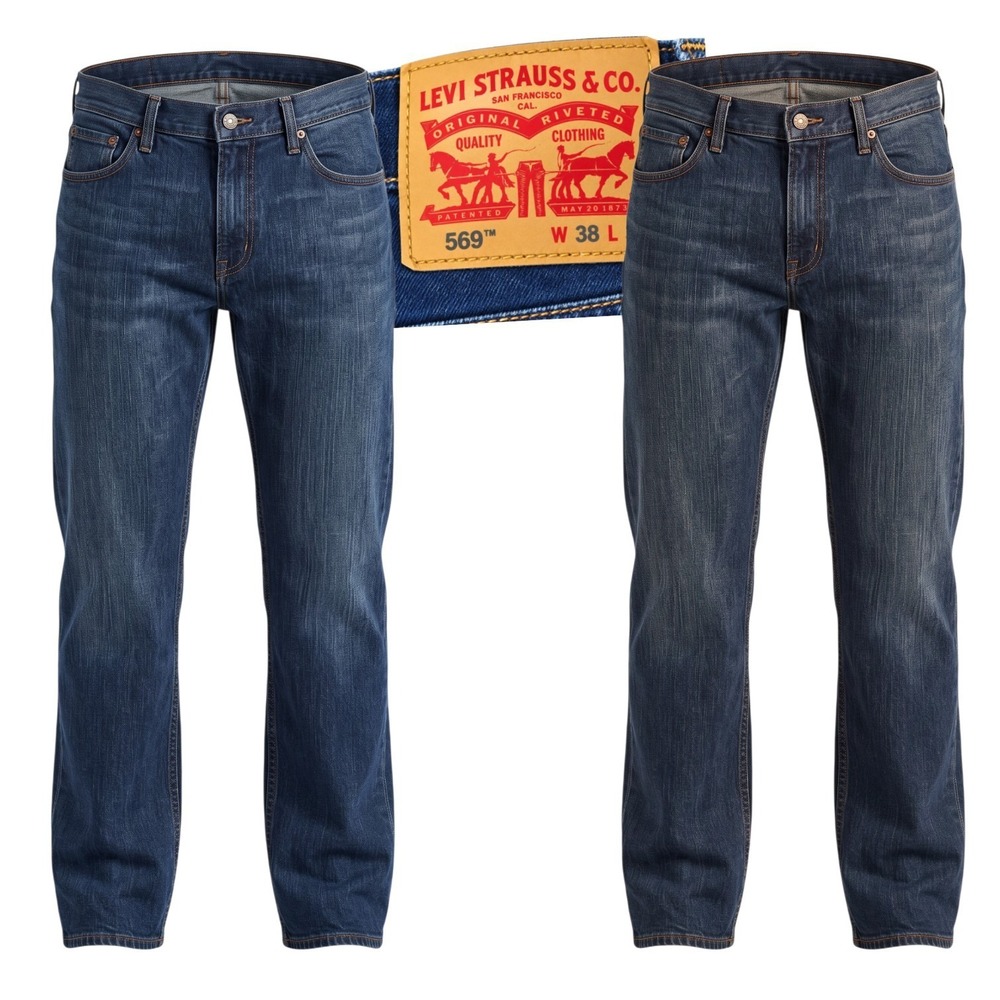 Levi 569 Loose Straight Jeans Mens 38 Blue Denim Dark Wash Pants